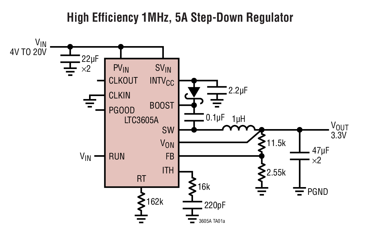 High Efficiency 1MHz, 5A Step-Down Regulator