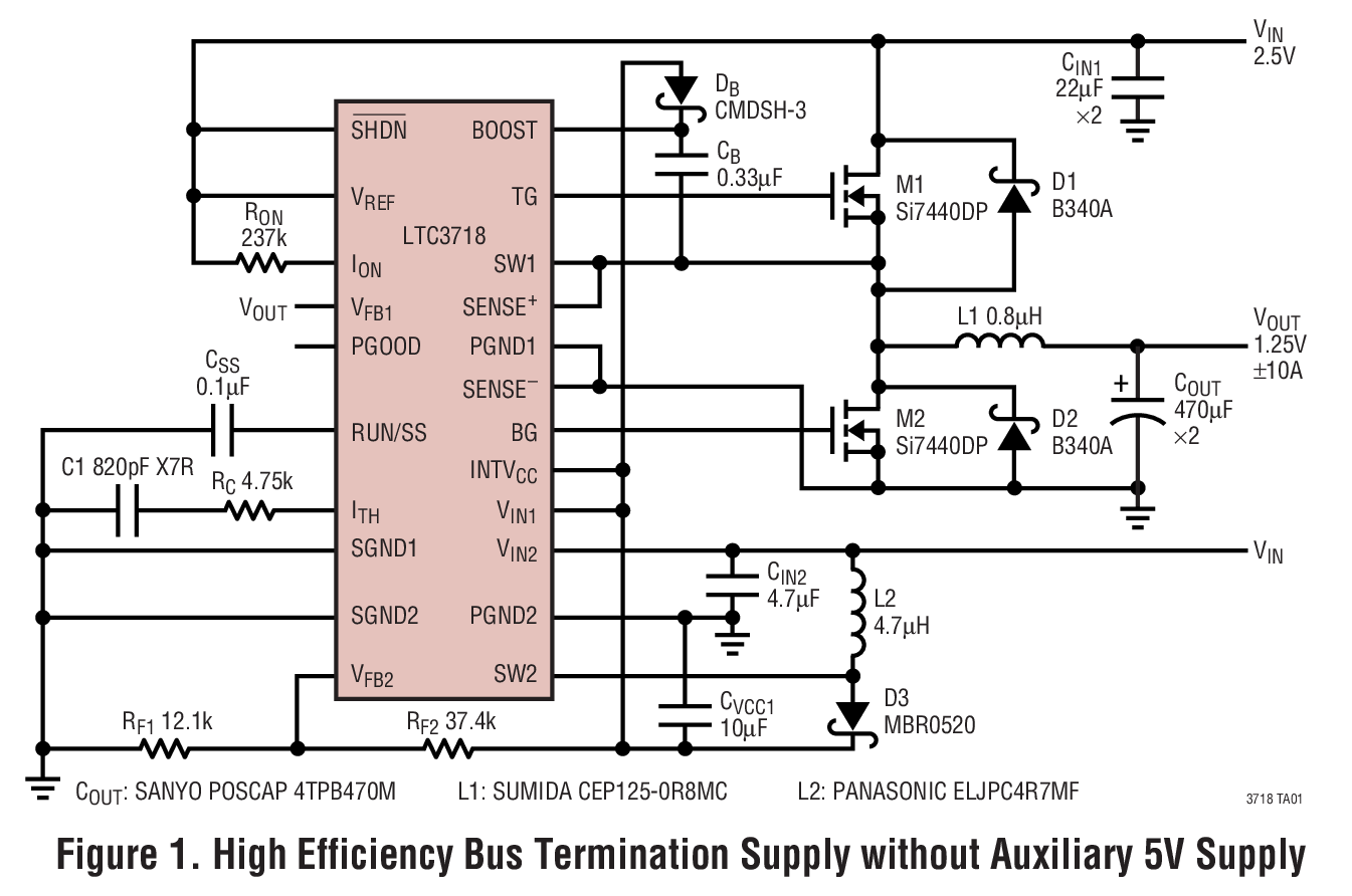 Figure 1. High Efficiency Bus Termination Supply without Auxiliary 5V Supply
