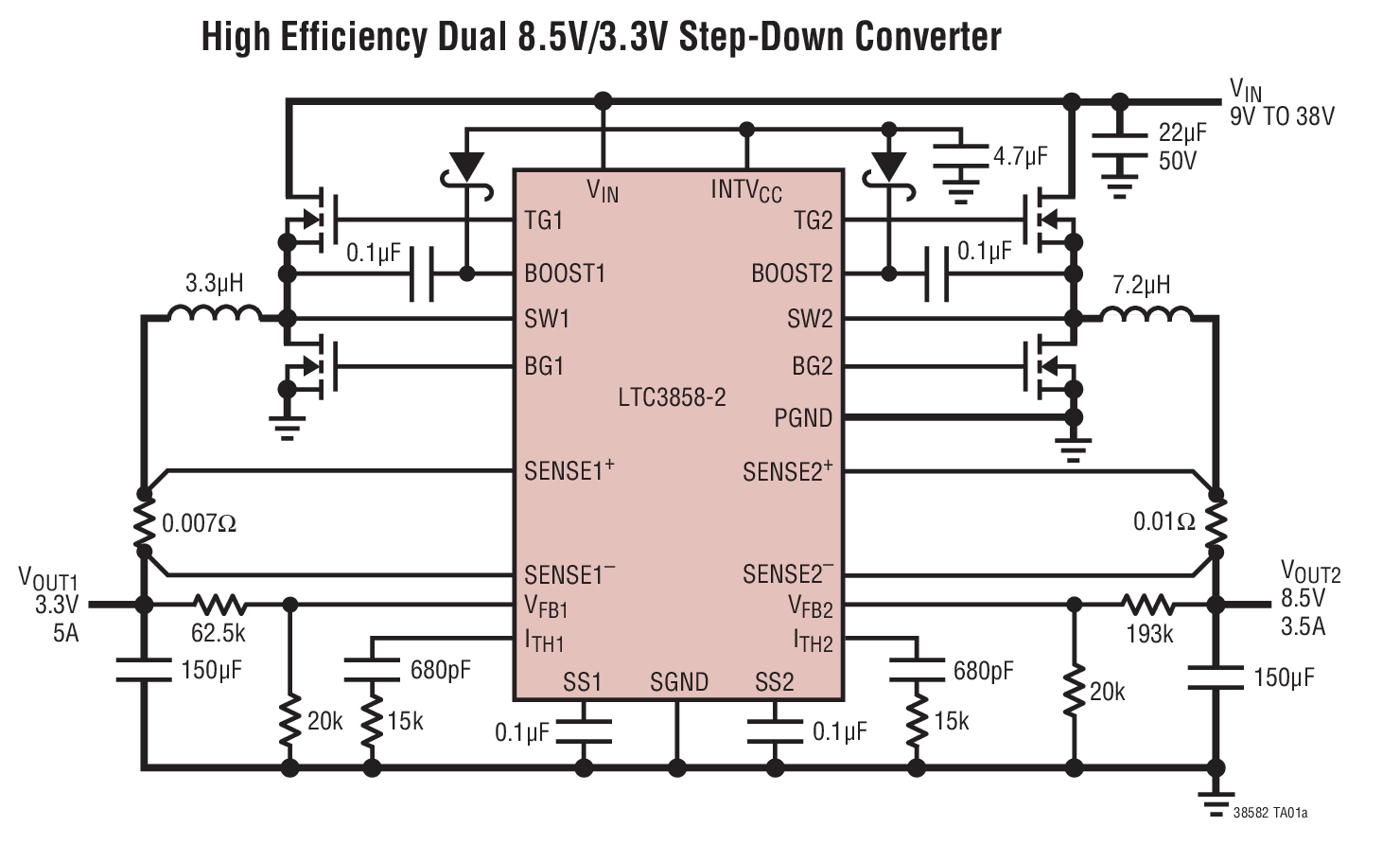 High Efficiency Dual 8.5V/3.3V Step-Down Converter