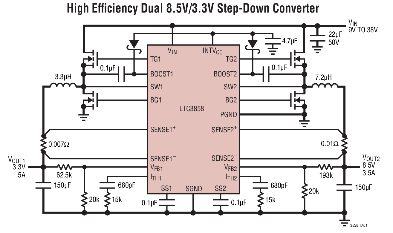 High Efﬁciency Dual 8.5V/3.3V Step-Down Converter
