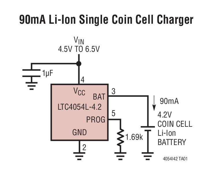 90mA Li-Ion Single Coin Cell Charger
