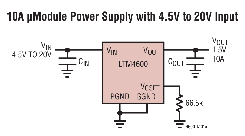 10A μModule Power Supply with 4.5V to 20V Input