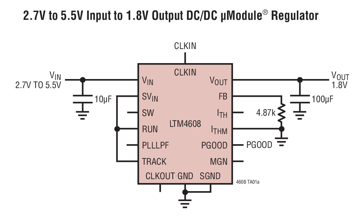 2.7V to 5.5V Input to 1.8V Output DC/DC µModule® Regulator
