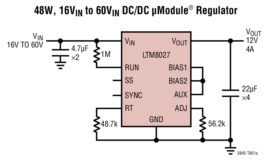 48W, 16VIN to 60VIN DC/DC μModule® Regulator