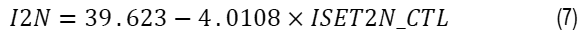 Each of these control voltages is applied through a control resistor to the ISET2N and ISET1N pins setting the current limit threshold, ranging from 0 A to 35 A at the boost input and 0.07 A to 10 A at the boost output, as described in Equation 7