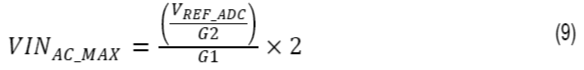 Equation for calculating the ac input voltage, assuming a PGA gain setting of 1