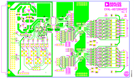 Top Layer of the EVAL-AD7280AEDZ PCB Contains the Upper Shielding for the Daisy-Chain Signals