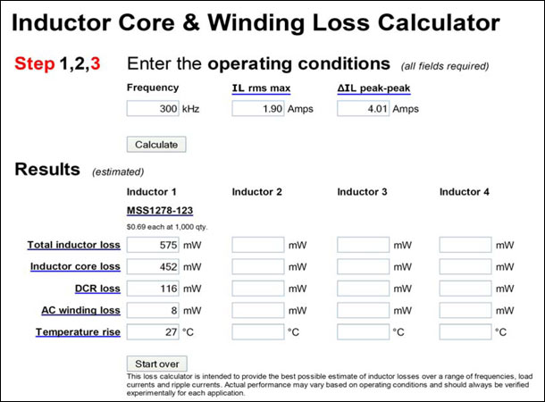 Figure 10. Inductor temperature rise. The calculator is available from Coilcraft®