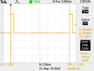 Figure 9. Screenshot of 20ms period of the MAXREFDES37 PWM signal