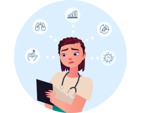 graphic of a nurse overloaded with information on her patient