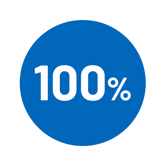 white 100 percent icon on blue background