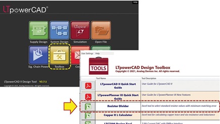 Figure 2. Open the resistor divider tool in the LTpowerCAD Toolbox.