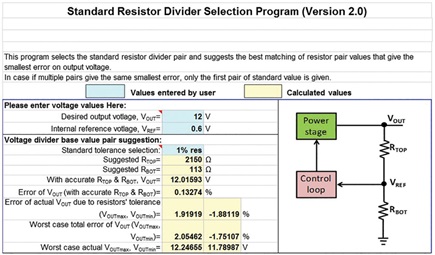 Figure 3. LTpowerCAD resistor divider tool: resistor pair recommendation.