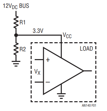 図1.12Vのバス入力からの3.3VDCを生成する抵抗分割器