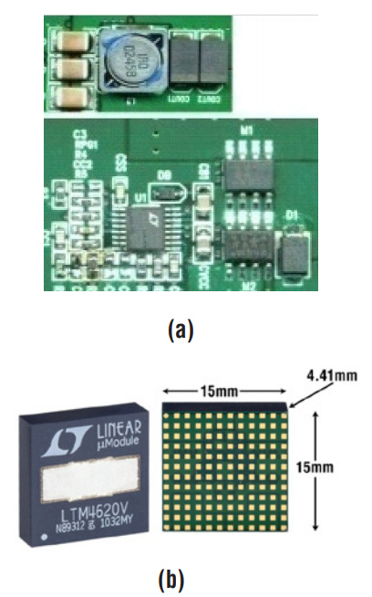 図18.(a)ディスクリートの12V入力、3.3V/10A出力LTC3778電源(b)完全集積型の16V入力、デュアル13Aまたはシングル26ALTM4620 μModule®降圧レギュレータの例