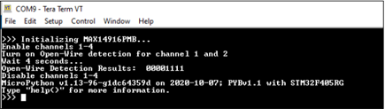 Figure 3. Example printing MAX14916PMB# operation status. 