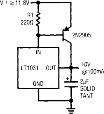 Figure 54. 10V Output with External PNP for Boosted Output (100mA).