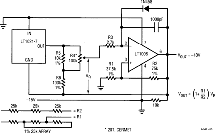 Figure 63. Single Supply, –10V Output, Trimmed Low Noise, Low TC Reference.
