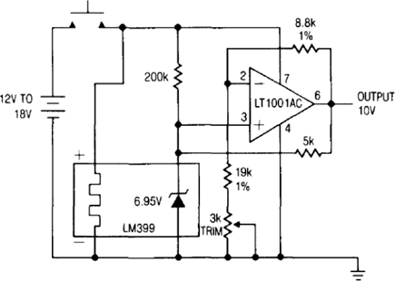Figure 70. 10V Output, Sell-Biased Temperature Stabilized Reference.