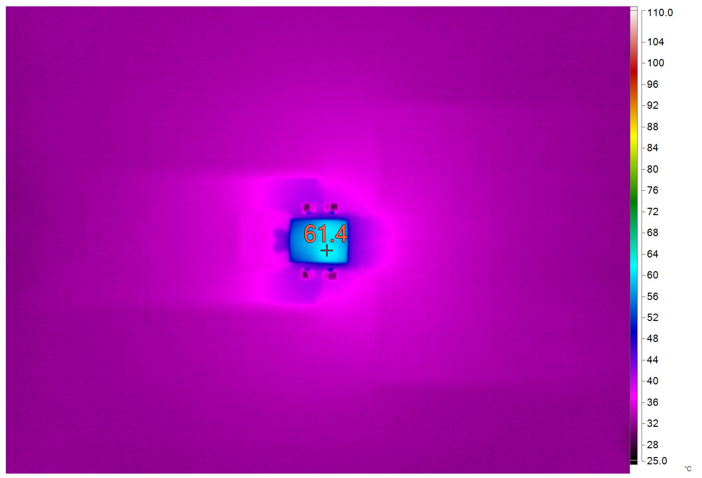 図4 VIN = 3.3V、VOUT1 = 1.2V、VOUT2 = 1.8V、fSW = 2MHz、IOUT1 = 2A、IOUT2 = 2 A、Ta = 23ºC、強制空冷なしの場合のLTM4691