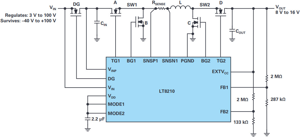図1　LT8210の8V～16Vパススルー・レギュレータ回路