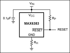 Figure 1. In this circuit, the RH and RP values let you adjust the hysteresis that determines RESET timing.