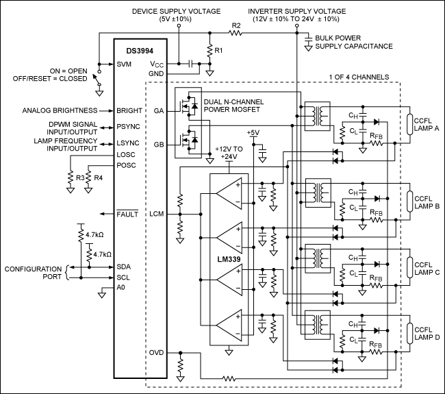 図2. チャネルあたり複数のランプによる標準動作回路。