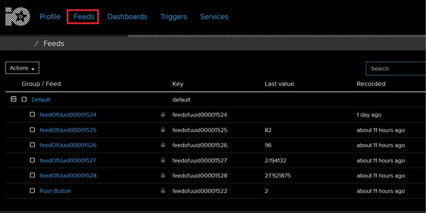 Figure 17. Adafruit IO Feeds page.