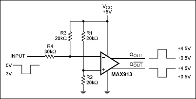 Figure 1. Operating on a positive supply, this circuit accepts negative input pulses and produces complementary bipolar outputs.