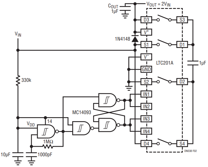 Figure 2. Micropower, 4.5V-15V Input, Voltage Doubler.