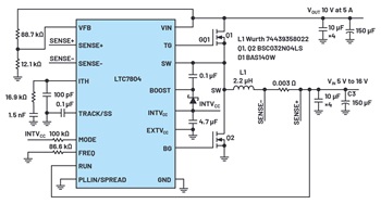 図3. 昇圧コンバータはパススルー・モードで動作可能(VIN 5V~16V、VOUT 10V/5A)