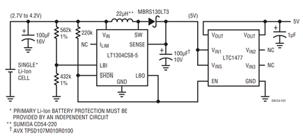 Figure 1. Boost Converter with Short-Circuit Protection and Automatic Load Disconnect.