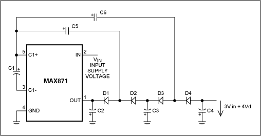 Figure 1. Triple voltage inverter with MAX871.