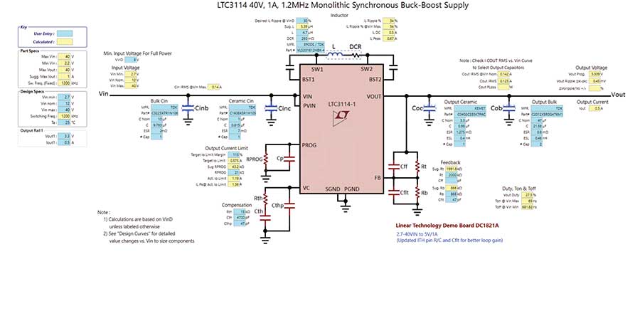 図6. 昇降圧コンバータ(LTC3114-1)を使用して3.3Vを生成する回路