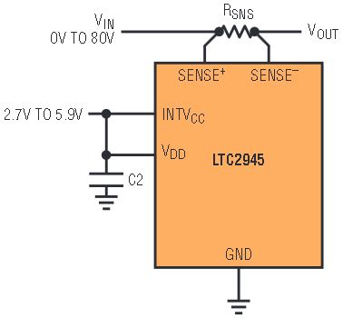 図2c.低電圧の2次電源から電力供給を受けているLTC2945
