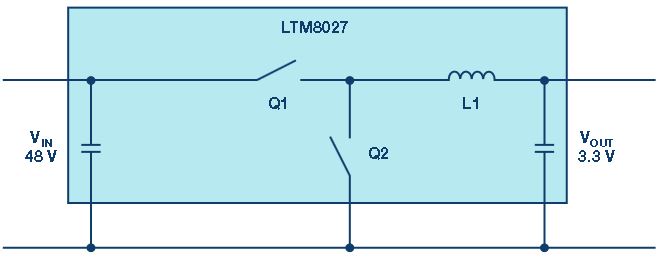図1. 48Vから3.3Vへの変換方法。1つのステップで直接降圧を行います。