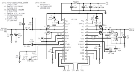 LTC1703-based regulator with active voltage positioning implemented using the DC resistance of the inductor