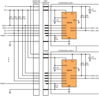 図10.コネクタのピンの長さが異なるI2Cホットスワップ・アプリケーションでのLTC4315