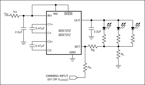 図12. 調光制御を用いたMAX1910/MAX1912のアプリケーション。