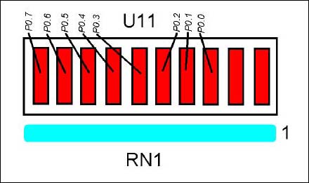図8. LEDをMAXQ2000のレジスタビットに割り当て。