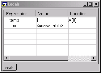 図10. IAR Embedded Workbenchのローカル変数ウィンドウ。