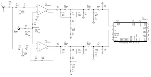Figure 7 –  Absorptive Buffer + ADC Circuit, Voltage Gain of 4
