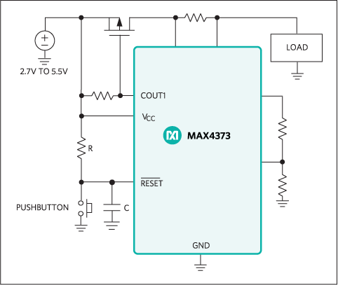 図5. MAX4373の過電流保護回路。