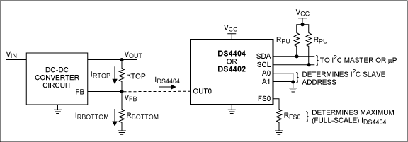 図1. DS4404のDC-DCコンバータのフィードバック回路への接続。
