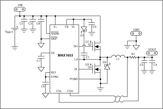 Figure 1. The MAX1653 100W circuit.