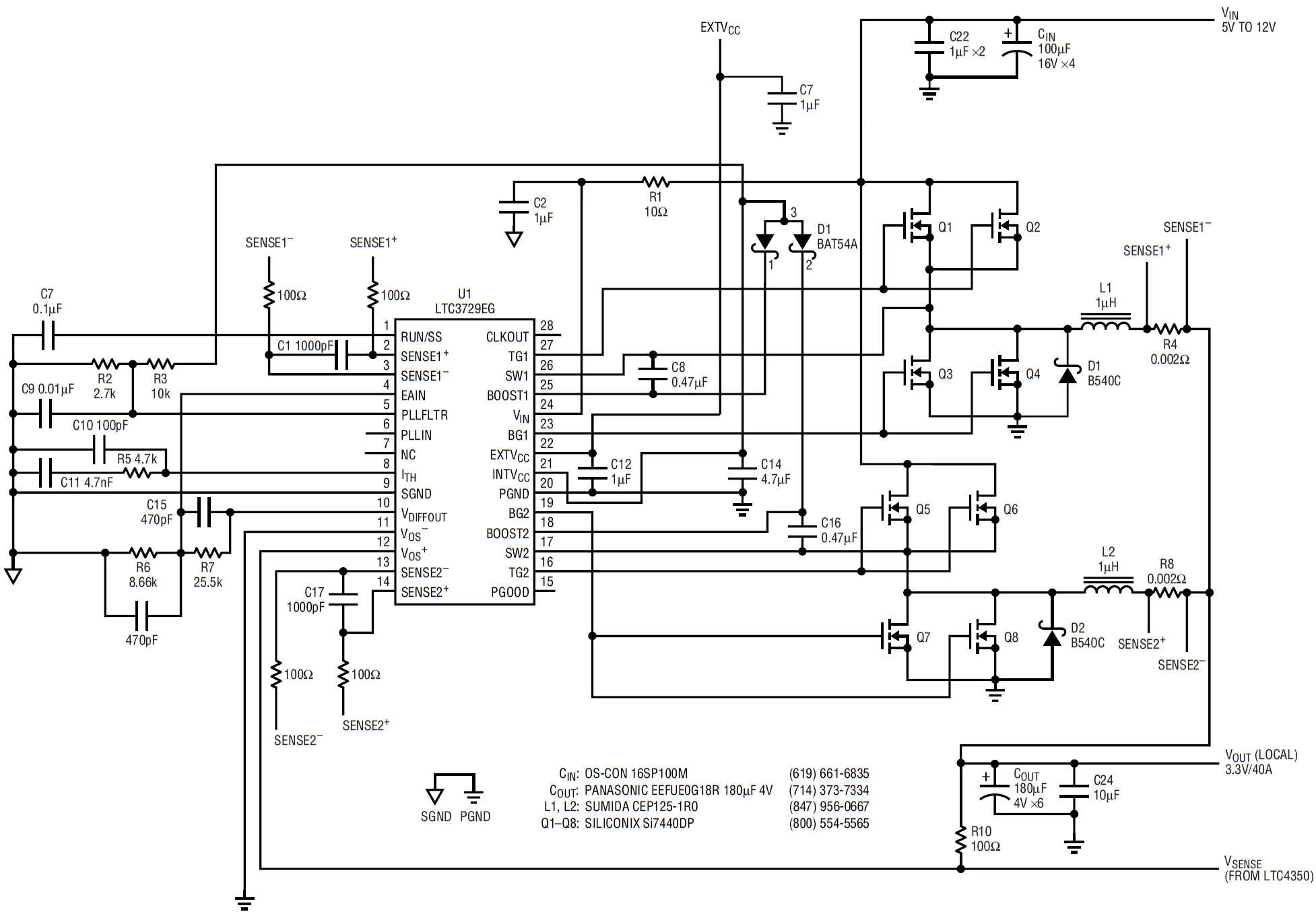 図2a. 冗長性と負荷分担機能を備えた電源におけるDC/DCコンバータ部の回路