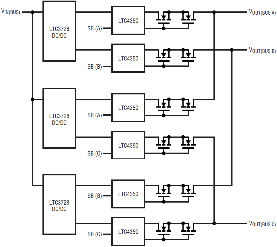 図6. 3つの出力を備える冗長電源システム