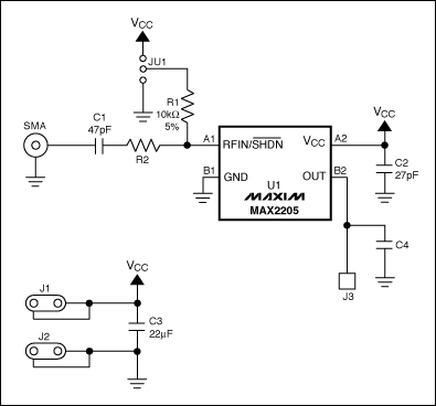 図2. MAX2205のEVキットの回路図