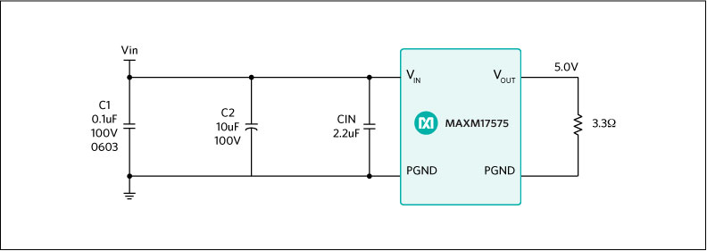 図12. MAXM17575のEVキットによる放射EMI試験用のEMIフィルタ構成