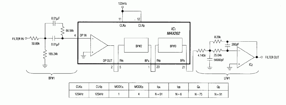 Figure 3. This circuit, based on one filter IC and an external op amp, produces the same C-message response of Figure 1 but lacks programming flexibility.